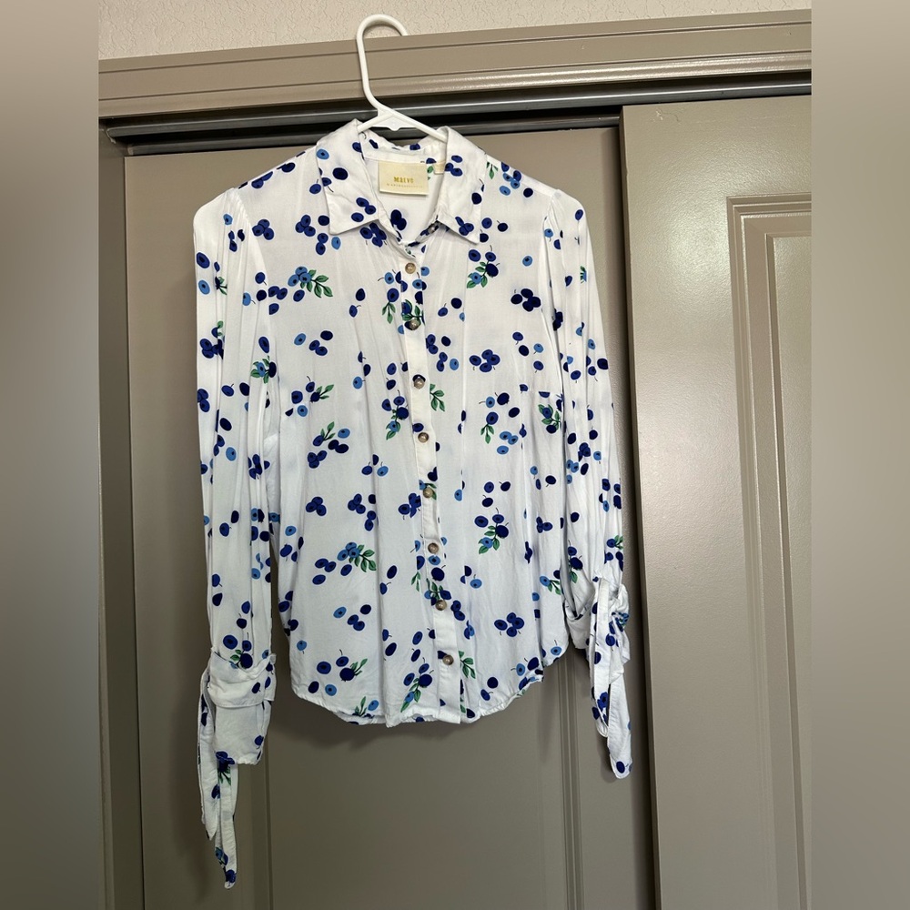 Maeve White and Blueberry Print Men's Shirt